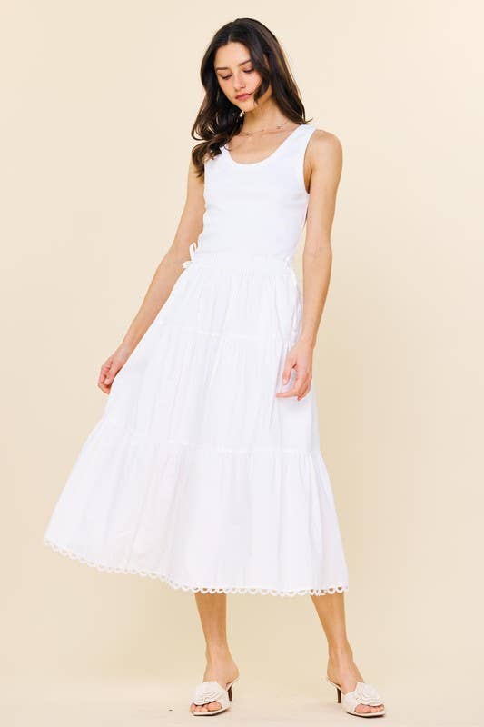 Skies Are Blue White Knit Tank Poplin Skirt Dress
