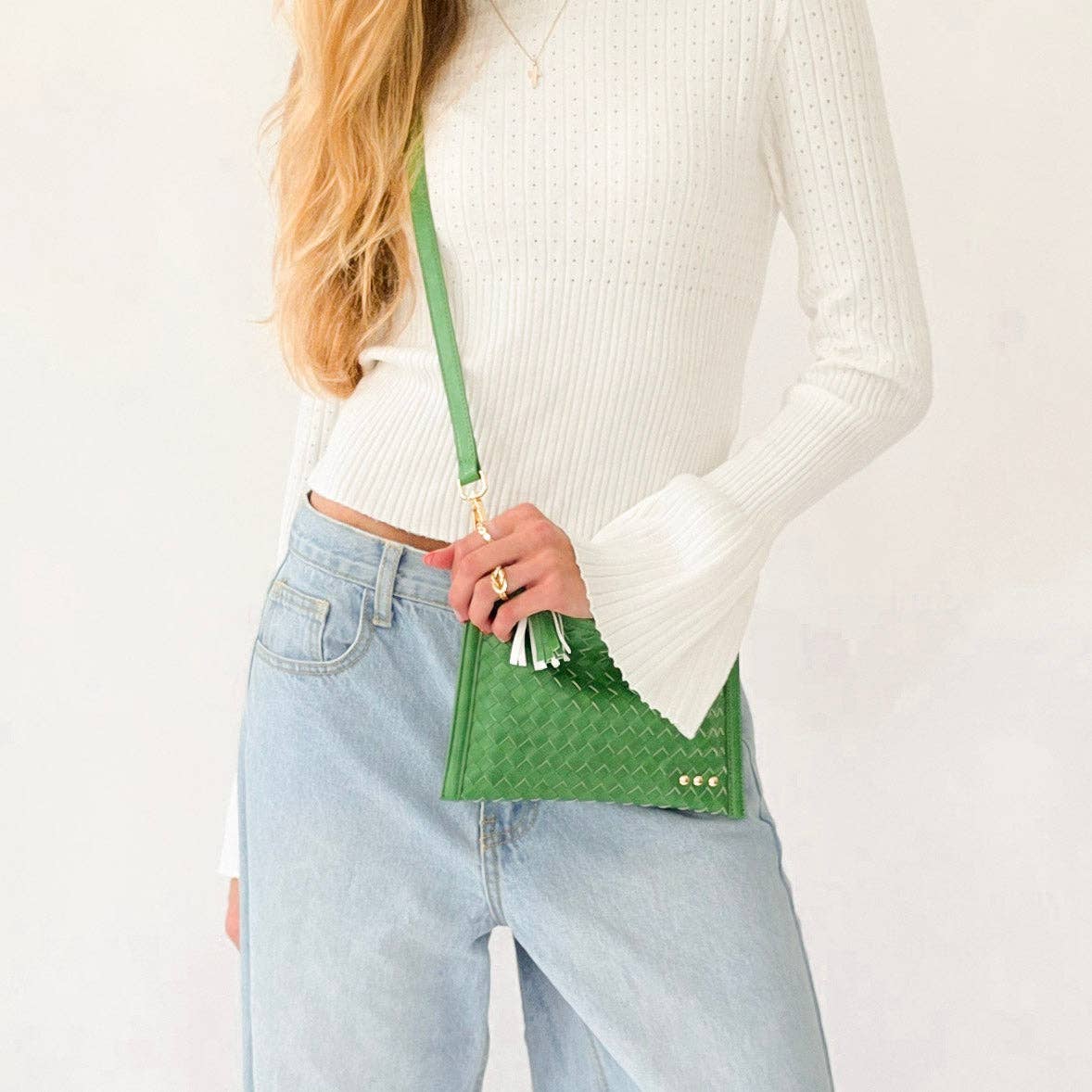 Emerald Veda Woven Crossbody and Clutch Bag