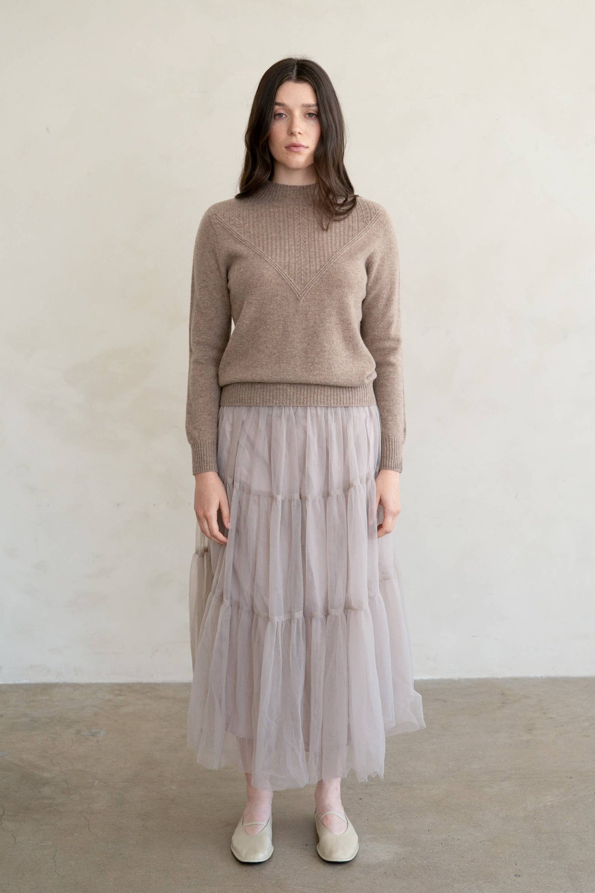 Elle Grey Tiered Tulle Midi Skirt