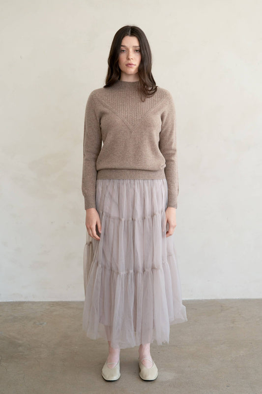 Elle Grey Tiered Tulle Midi Skirt
