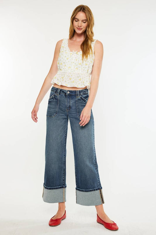 Kancan Mid Rise Wide Leg Jeans