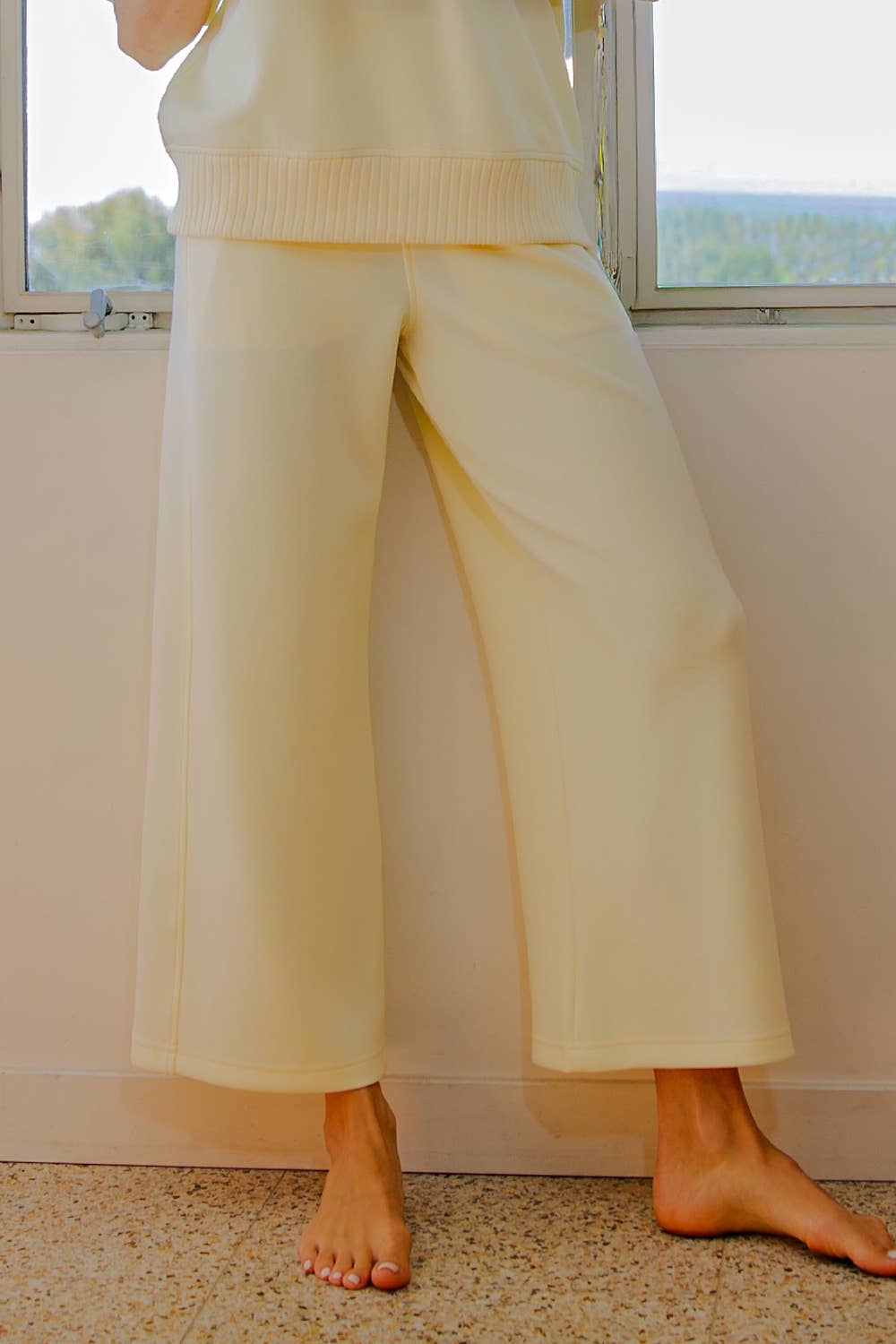 Rae Mode Butter Yellow Wide Scuba Fabric Pants