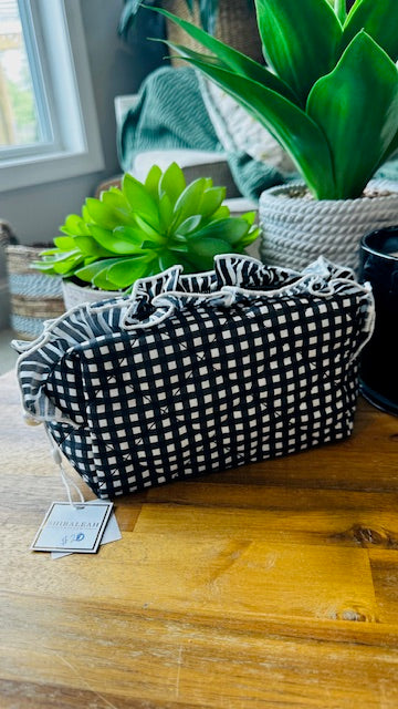 Black and White Checked Makeup Toiletries Bag
