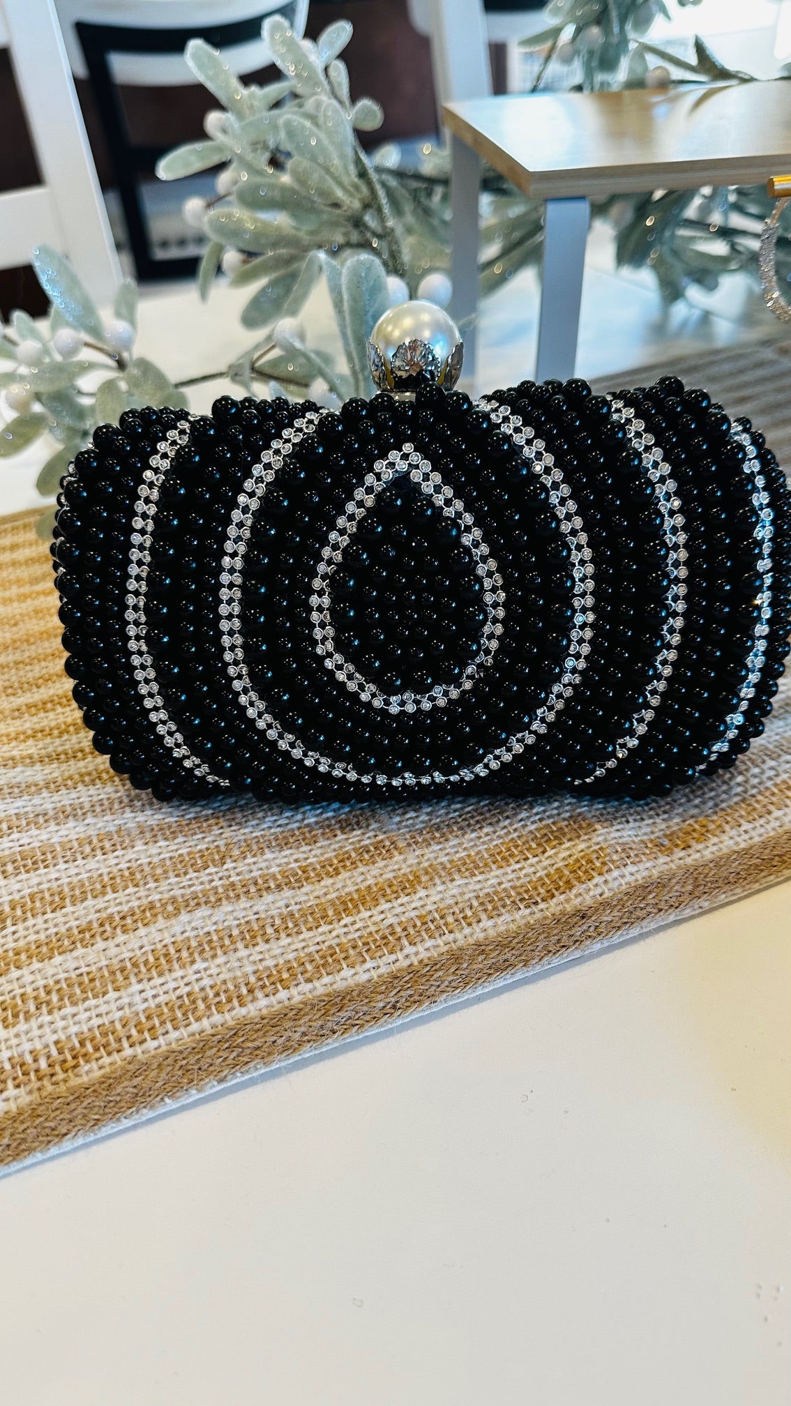 Black Beaded Clutch Bag