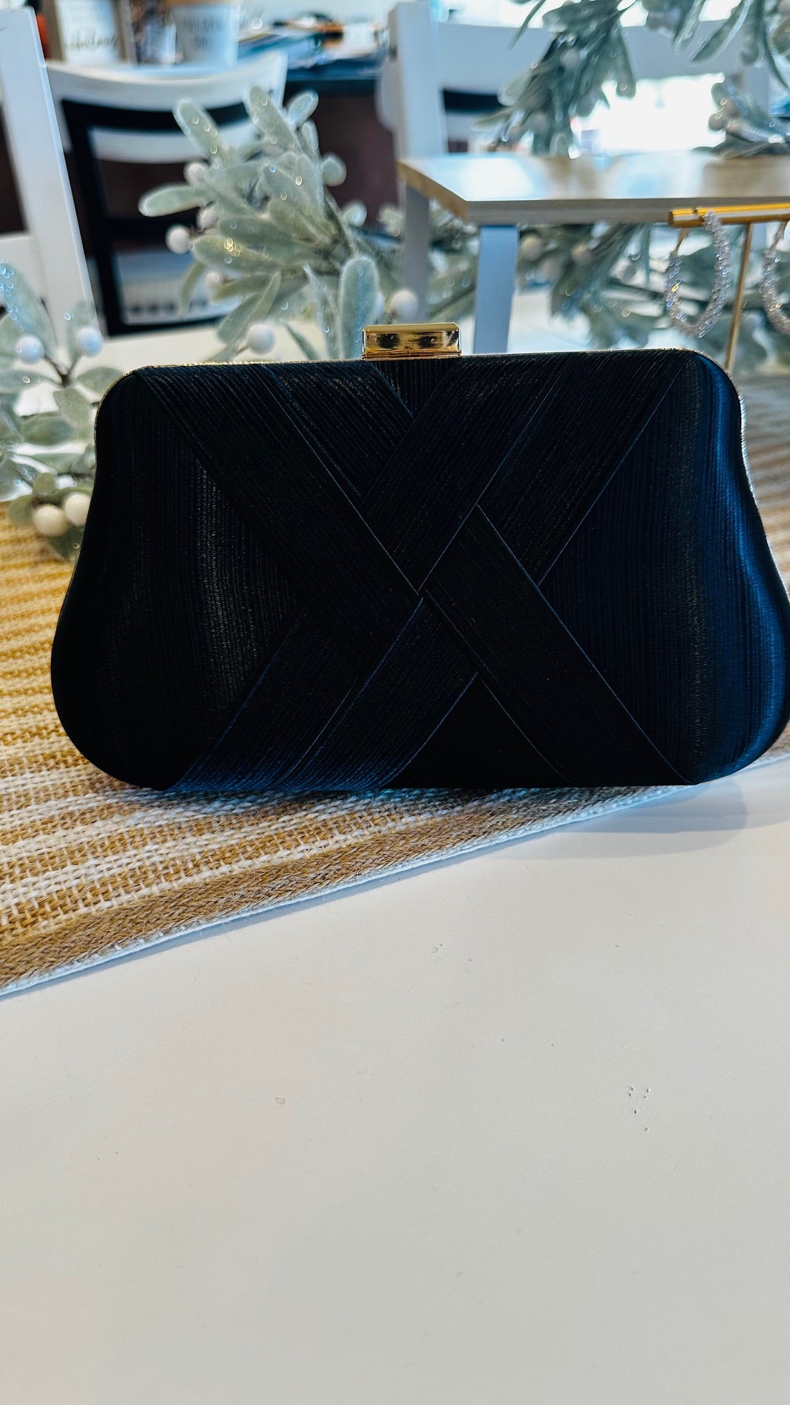 Black Satin Textured Clutch Bag