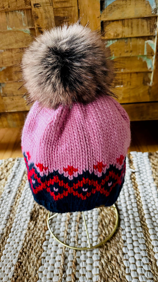 Pink and Navy Fleece Lined Hat