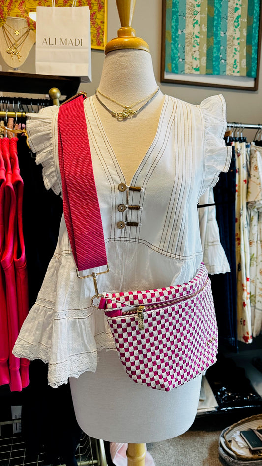 Pink Checkered Westlyn Woven Bum Bag