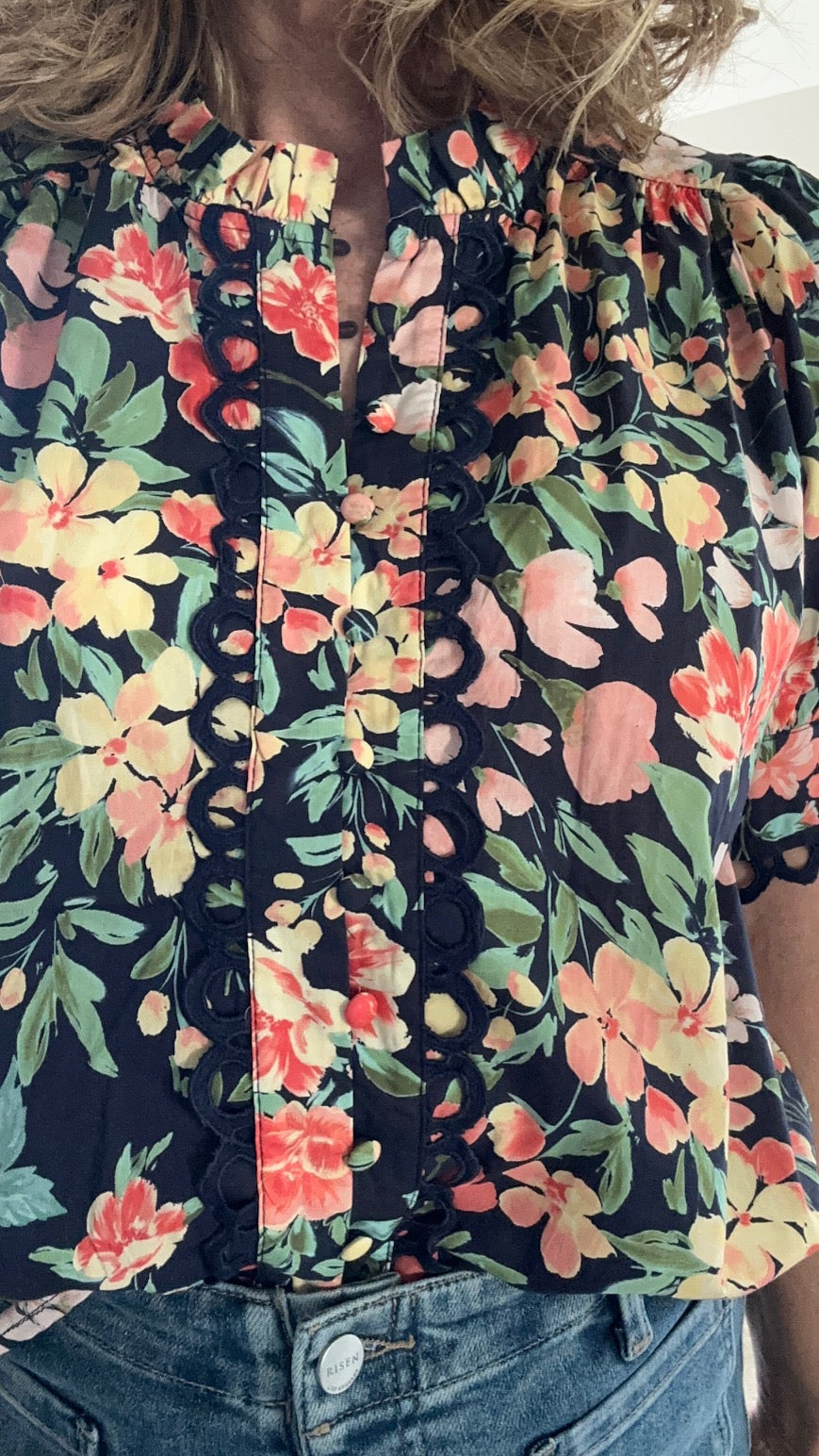 Entro Navy Blue Floral Top