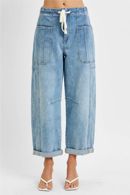Risen Crop Wide Barrel Cargo Pocket Jeans
