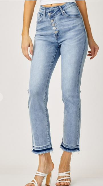 Risen High Rise Crossover Button Down Straight Jeans