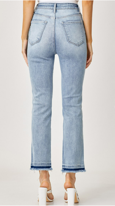 Risen High Rise Crossover Button Down Straight Jeans