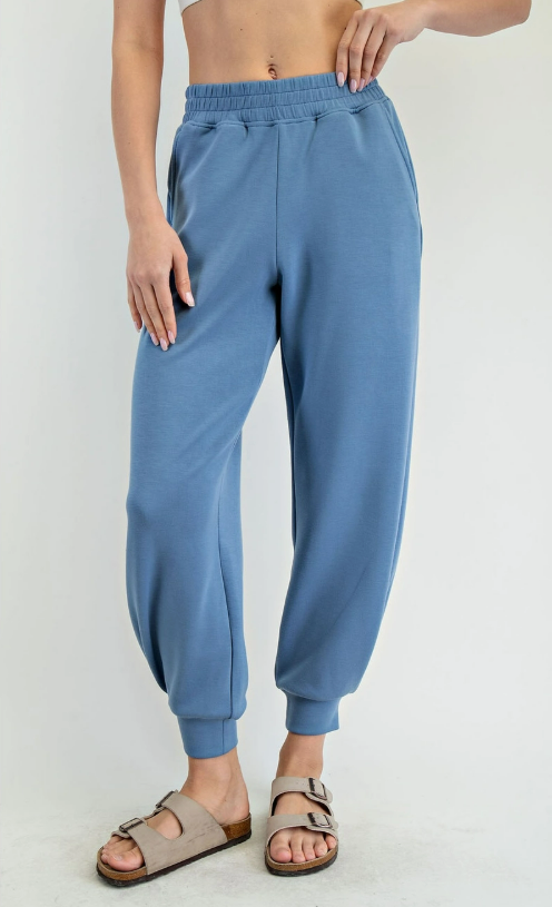 Rae Mode Paradise Blue Modal Scuba Full Length Jogger Pant