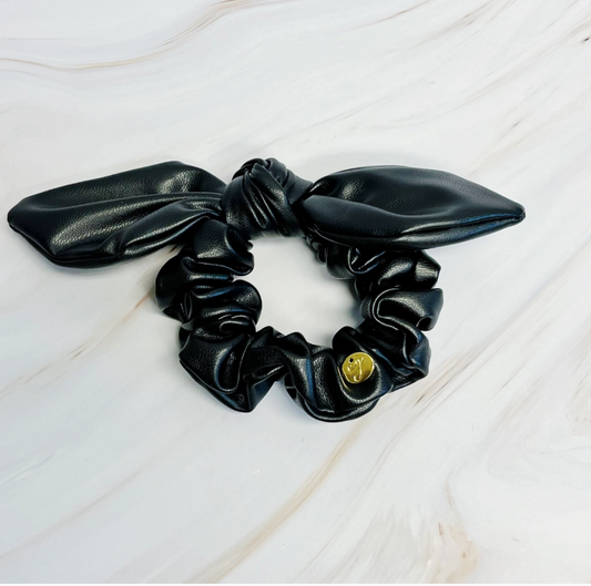 Black Leather Hair Tie Scrunch