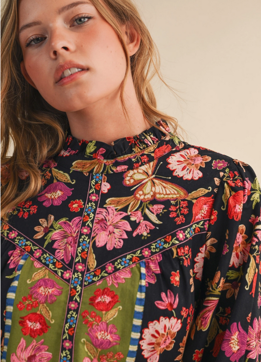 &Merci Floral Border Print Top