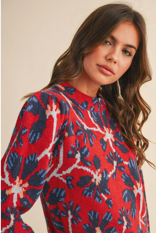 &Merci Red Floral Sweater