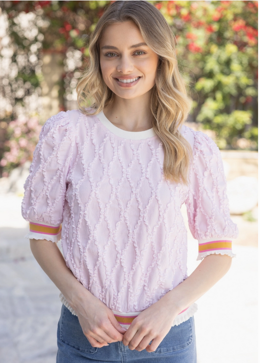 VOY Pink Striped Elastic Band Diamond Textured Top