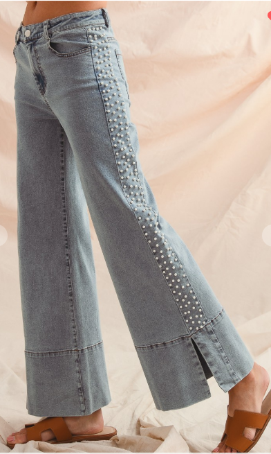 So Me Mid Rise Flare Bottom Denim Jeans With Side Pearl