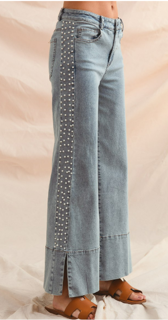 So Me Mid Rise Flare Bottom Denim Jeans With Side Pearl