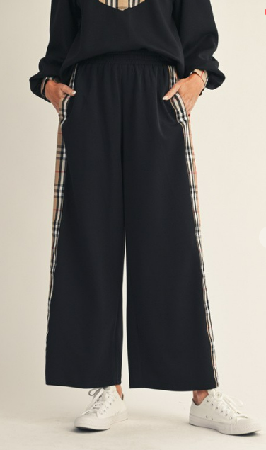 Jodifyl Black Side Plaid Accent Wide Leg Pants