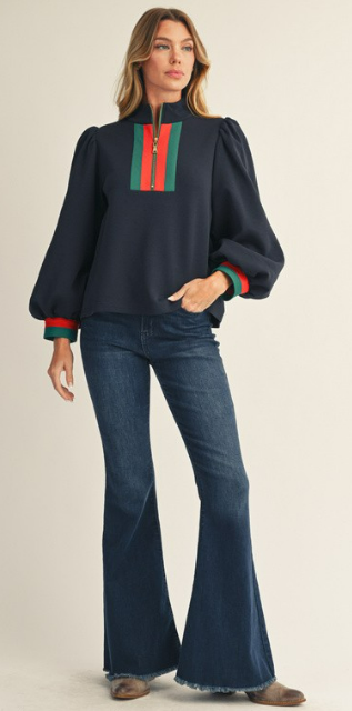 Jodifyl Navy Color Rib Top
