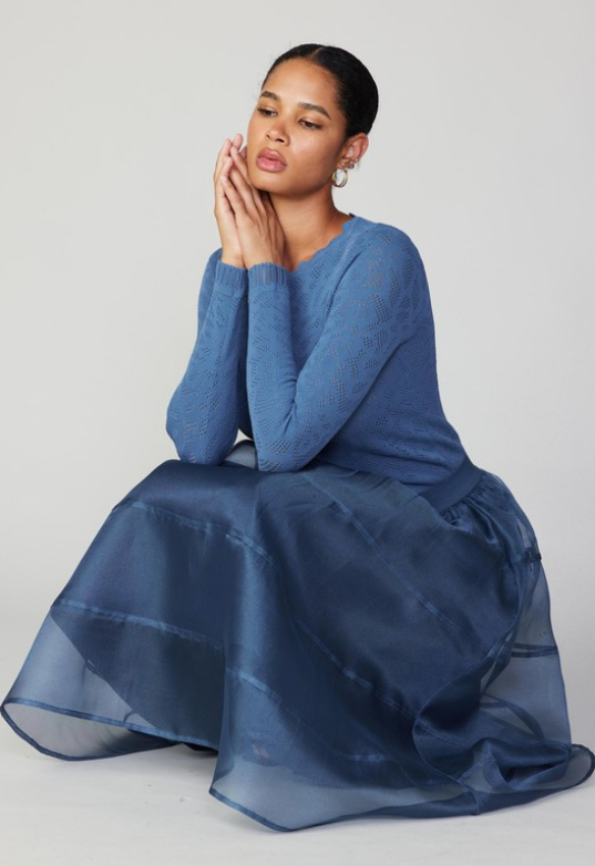 Current Air Slate Navy Sheer Puffy Skirt with Lining