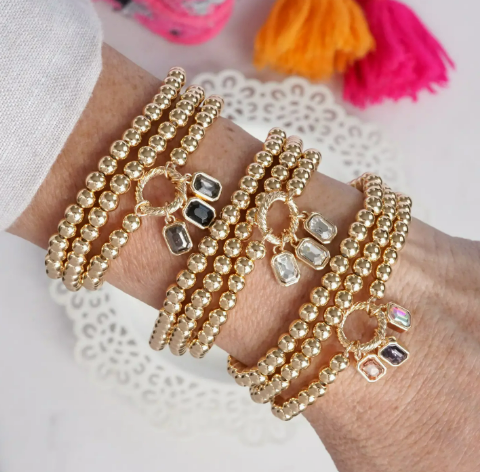 Black Golden Ball Beaded Stretch Bracelet Stack