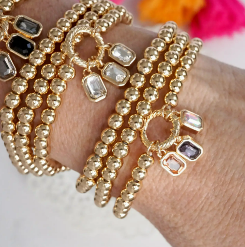 Black Golden Ball Beaded Stretch Bracelet Stack