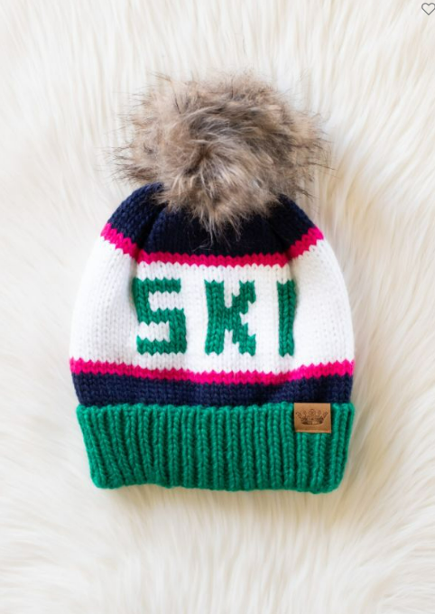 Green, Pink & Blue SKI Fleece Lined Hat