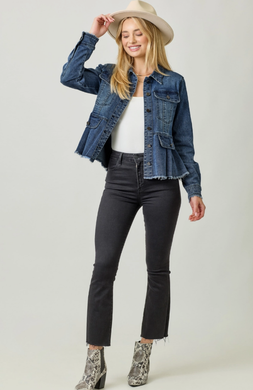 Mystree Peplum Denim Jacket