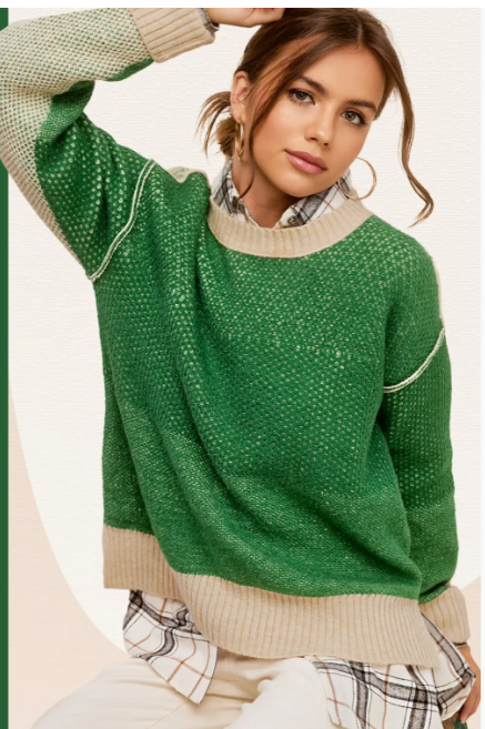 Green Color Block Sweater