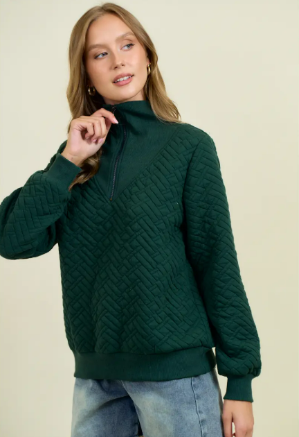 Doe and Rae Green Quilted Sweatshirt Top