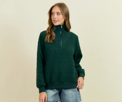 Doe and Rae Green Quilted Sweatshirt Top