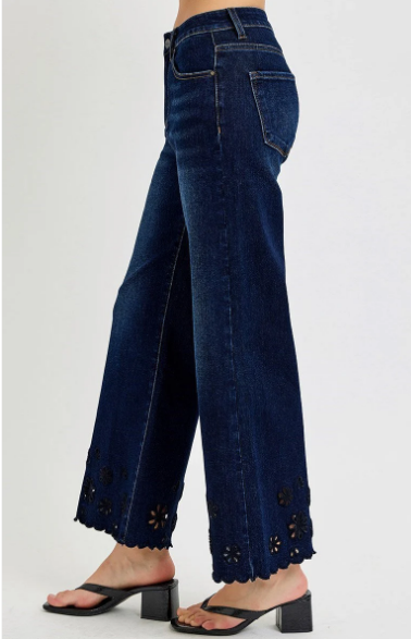 Risen High Rise Crop Wide Cut Out Detail Jeans