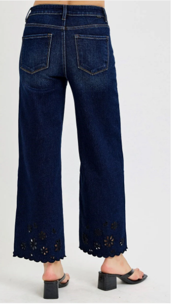 Risen High Rise Crop Wide Cut Out Detail Jeans