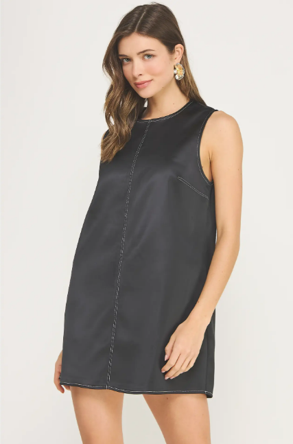 Strut & Bolt Contrast Stitch Stretch Satin Mini Dress