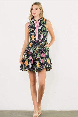 THML Black Sleeveless Tiered Floral Print Dress