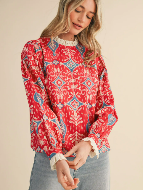 &Merci Red Print Top