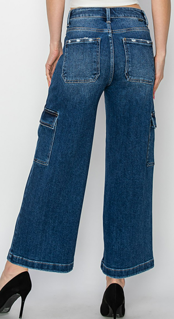 Risen High Rise Crop Wide Leg Cargo Jeans