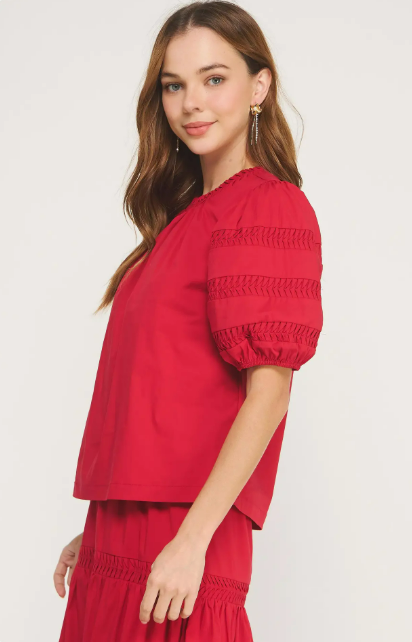 Strut & Bolt Cherry Red Pintuck Sleeve Top