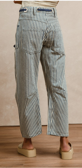 Bibi Blue Striped Twill Barrel Pants