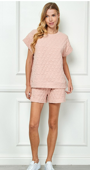 Blush Pink Quilted Top and Shorts Set