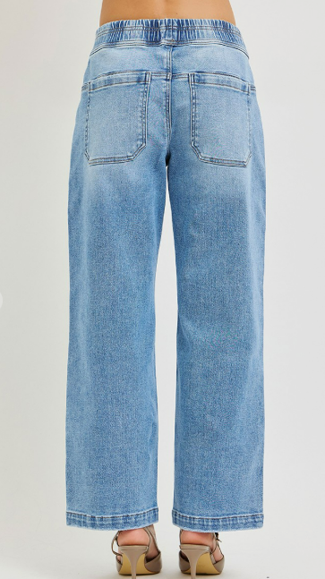 Risen Jeans Elastic Slouchy Cropped Baggy Patch Pockets