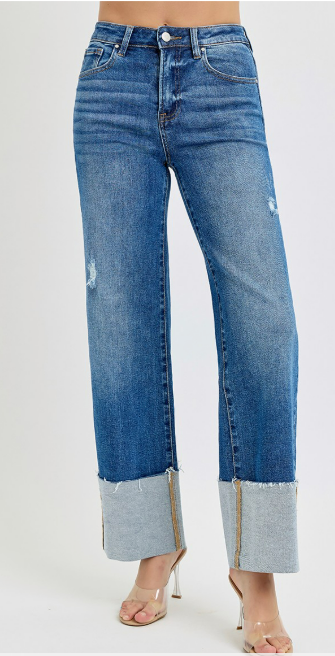 Risen High Rise Ankle Wide Cuff Jeans