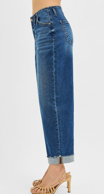 Risen High Rise Fit Barrel Cuffed Jeans