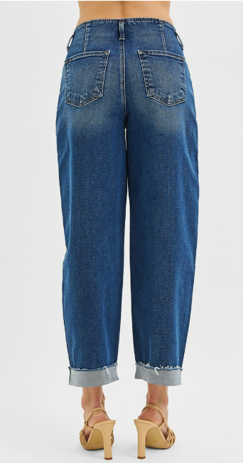 Risen High Rise Fit Barrel Cuffed Jeans