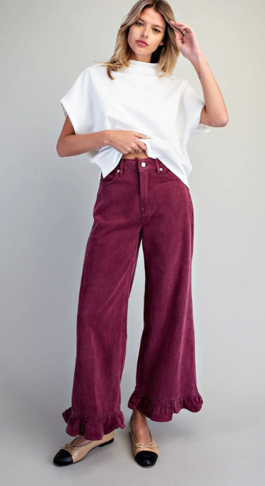 ee:some Sangria Ruffle Hem Pants