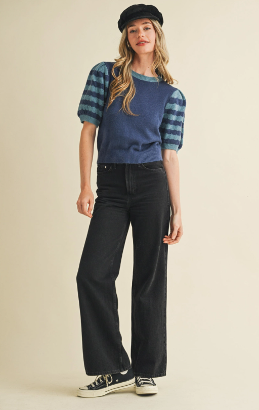 &Merci Contrast Puff Sleeve Sweater