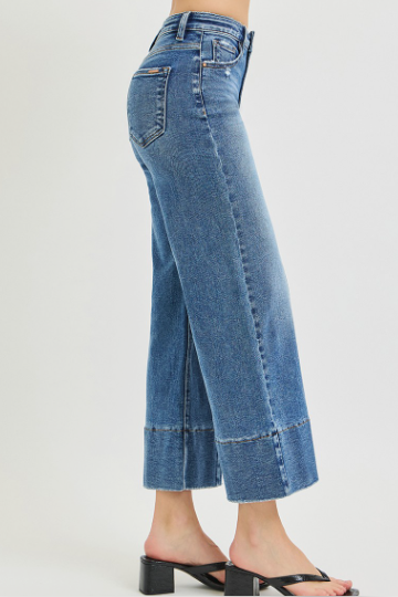 Risen Tummy Control High Rise Crop Wide Leg Seamed Detail Jeans