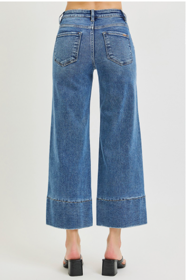Risen Tummy Control High Rise Crop Wide Leg Seamed Detail Jeans