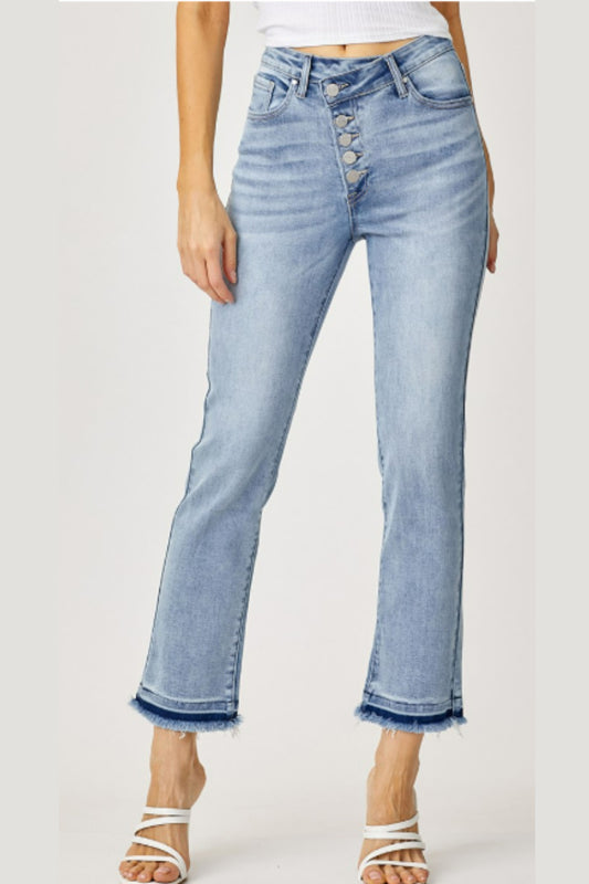 Risen High Rise Crossover Button Down Straight Jeans